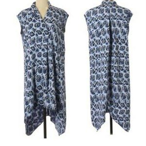 RACHEL ROY DRESS Blue White SHIFT Loose Asymmetrical Hi-low Hem V-Neck Pull-on S